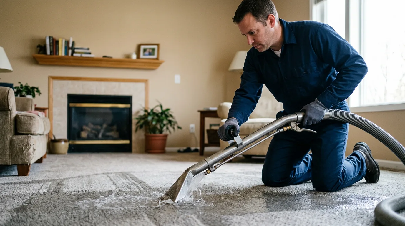 Water damage restoration technician working near Vernon Hills, IL